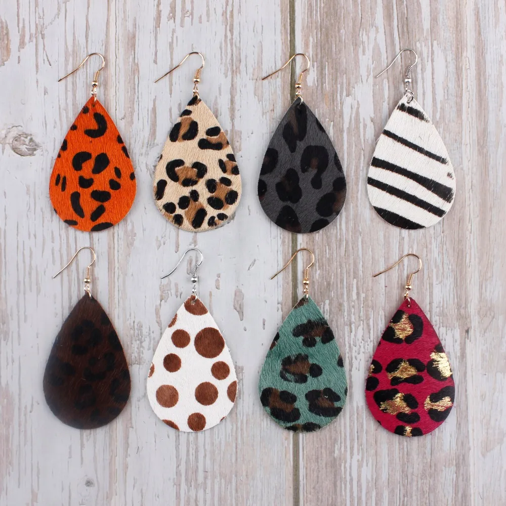 Серьги-капельки ZWPON из натуральной кожи с леопардовым рисунком каплевидные