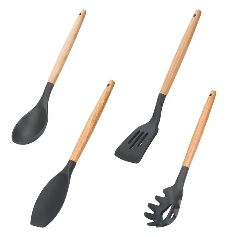 Деревянная ручка Силиконовая кухонная посуда шпатель антипригарная утварь