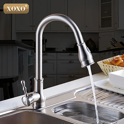 XOXO кухонный кран, латунный матовый никель, Высокая АРКА, кухонный кран для раковины, выдвижной кран на 360 градусов, вращающийся распылитель, смеситель, 83014 - Цвет: brushed nickel