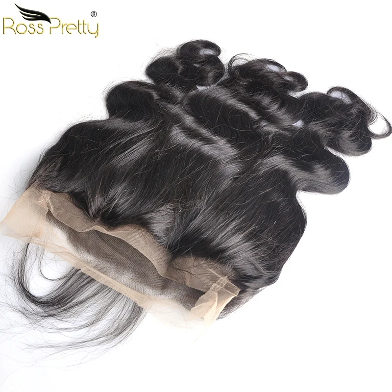 Ross Pretty Remy Brazilian Hair Pre Plucked 360 Lace Frontal Body Wave Natural Black Front Baby Closure | Шиньоны и парики