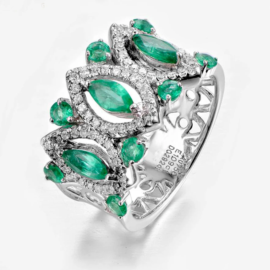 Женское кольцо с натуральным изумрудом 18 К Золотое зеленым драгоценным камнем