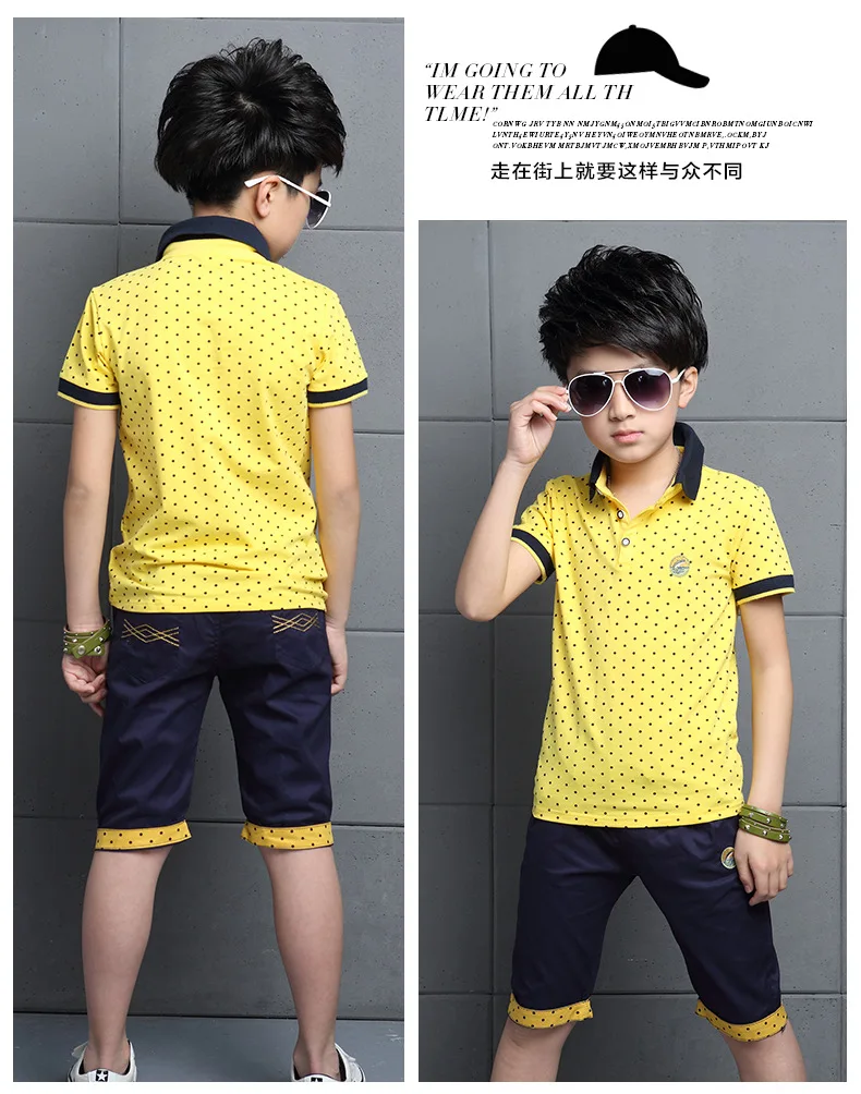 Летняя одежда для маленьких мальчиков рубашка в горошек + шорты 2019 комплект из 2