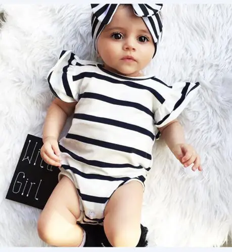 

Pudcoco Newborn Toddler Infant Baby Girl Short Sleeve Striped Bodysuit Jumpsuit Summer Clothes Outfit