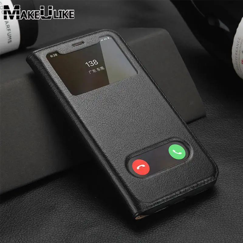 Чехол из натуральной кожи для Iphone X XS Магнитный защитный чехол с окошком флип
