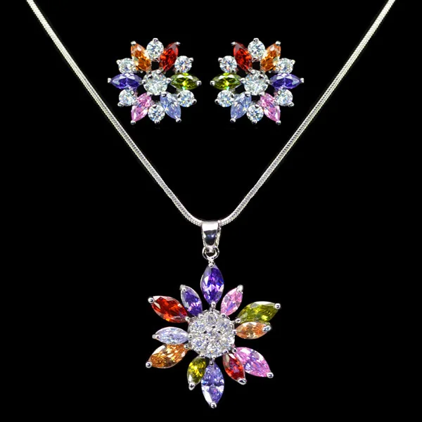 Набор ювелирных изделий с цветком и фианитом для вечеринок/подарков/свадьбы |