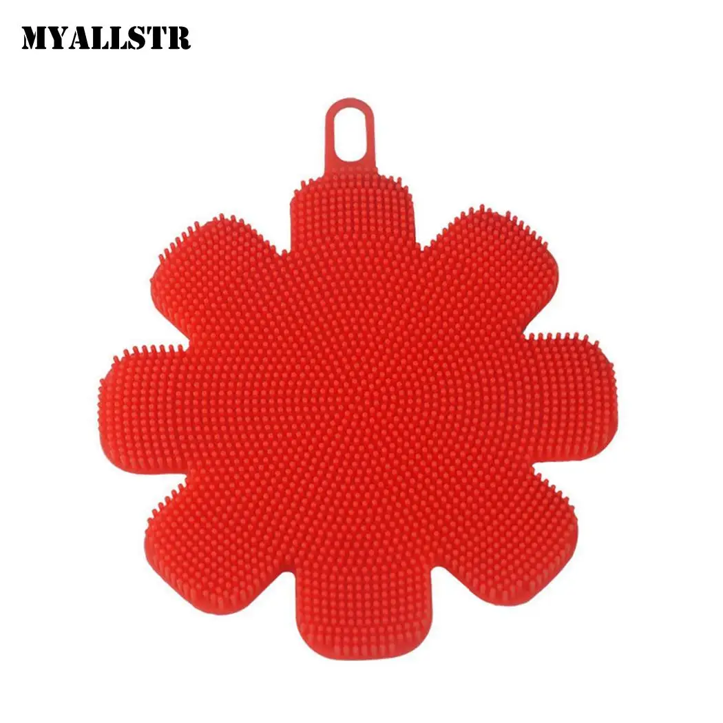 Еда Класс силиконовый гель для мытья посуды щетка фруктов с цветочным рисунком