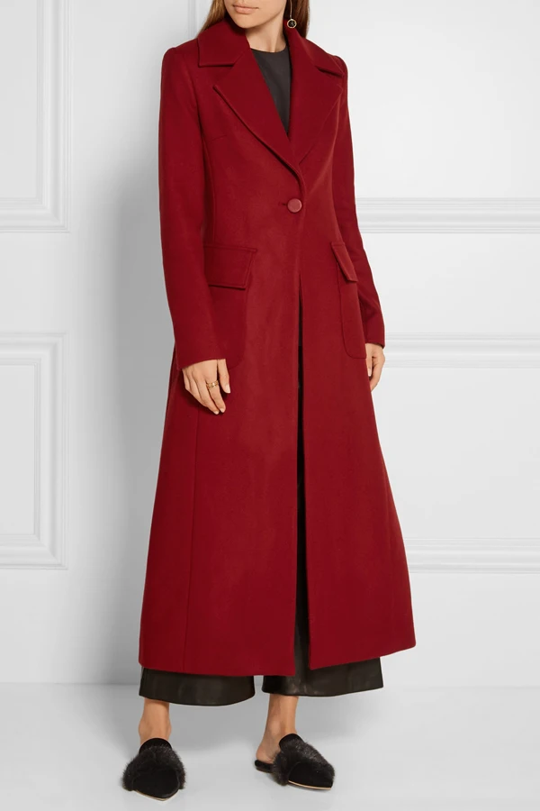 UK Manteau femme осень зима женское красное шерстяное простое длинное пальто Макси классическое приталенное пальто abrigos mujer