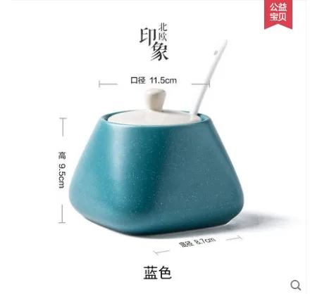blue Модный креативный керамический контейнер для хранения с крышкой и ложкой для соли, для приправ масляных кувшин для сливок и сахара горшки - Цвет: blue
