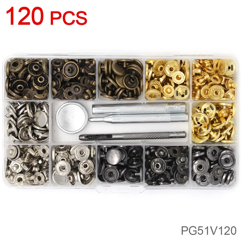 120 Pcs Набор застежек для кнопок, набор инструментов для прессования, набор зажимов для одежды, крепежный инструмент 633#4 цвета для кожаного ремесла, ремонта, украшения - Цвет: 120 Pcs