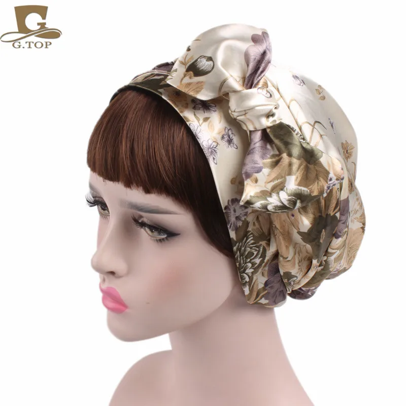 Новый атласный головной платок с бантом удобная женская шелковая головная