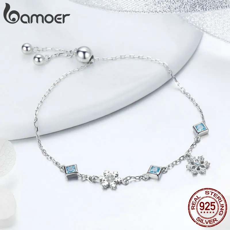 BAMOER, новая коллекция, 925 пробы, серебро, зима, снежинка, женские браслеты, цепочка, браслет, Стерлинговое серебро, ювелирные изделия, BSB001