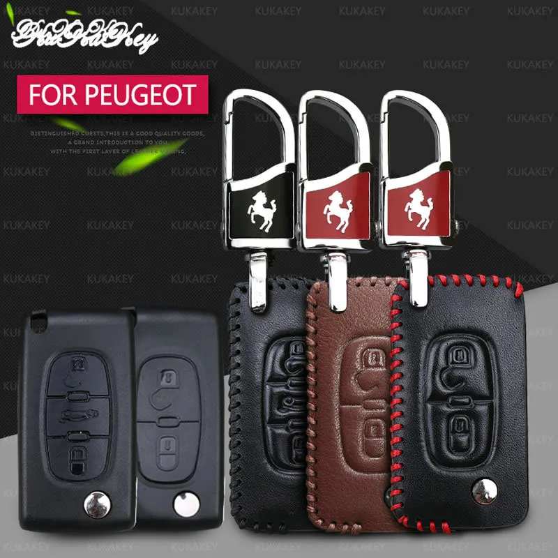 Чехол для ключей из натуральной кожи KUKAKEY брелок Peugeot 307 308 408 2010-2013 автомобильный