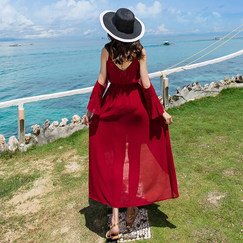 

2019 Summer new arrival womens national trend sleeveless plus size chiffon dress female long beach dresses