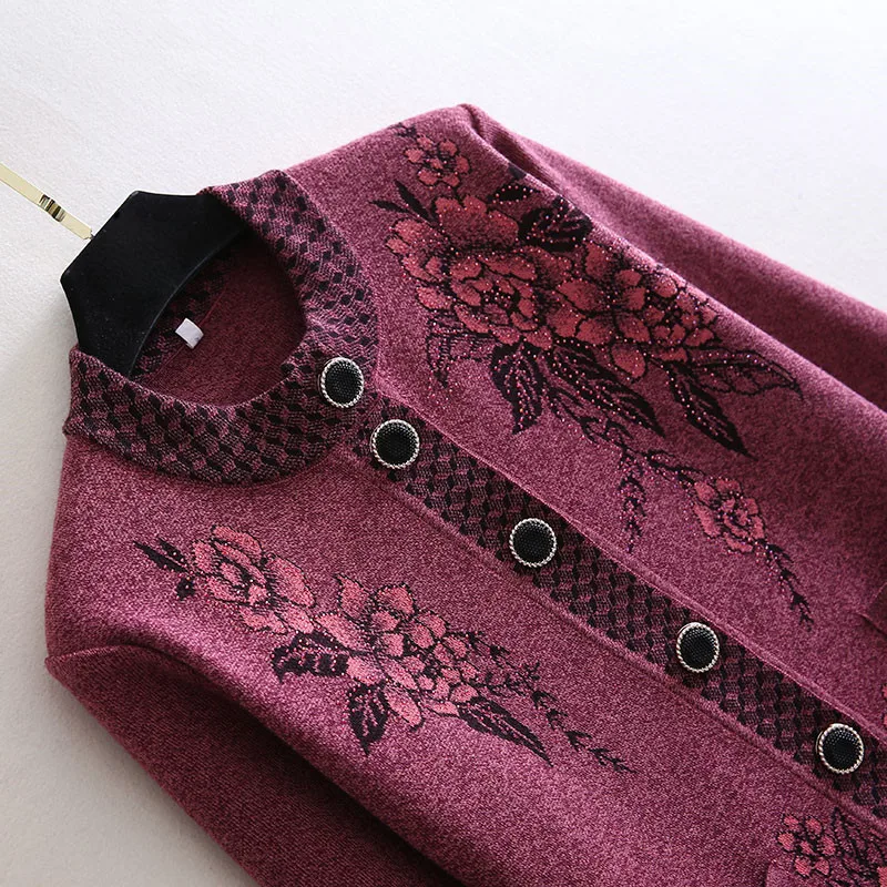 Women Tops Knitwear Cardigan Sweater Thick 2021 Autumn Plus size 4XL Middle-aged Female Flower Embroidery Knit Coat W295 |