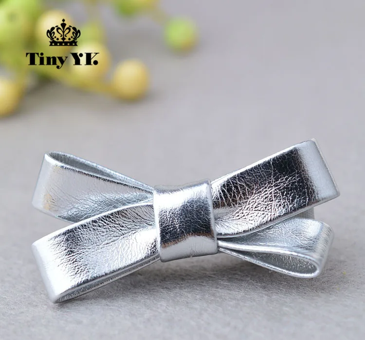 Silver Clip Кожаные волосы PU Зажимы детская одежда для девочек, аксессуары для волос, веревка лук Заколки Головные уборы полное покрытие зажим - Цвет: Silver Clip