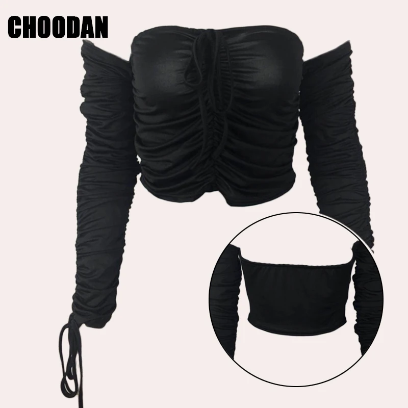 Укороченный Топ для женщин со шнуровкой сексуальный топ с длинным рукавом и