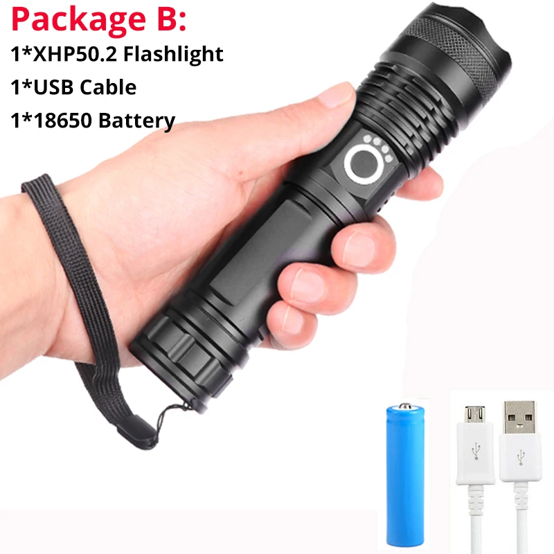 Package B Xhp50.2 светодиодный фонарь самый мощный фонарик usb Zoom СВЕТОДИОДНЫЙ Фонарь xhp50 18650 или 26650 перезаряжаемый аккумулятор для охоты - Испускаемый цвет: Package B