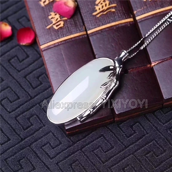 925 стерлингового серебра Белый Хотан нефрит Декор снижается Дизайн Lucky кулон +