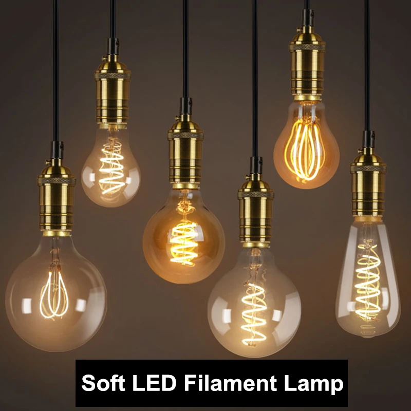 Ретро светодиодный Edison лампа E27 220V 3W спираль светодиодный Лампа накаливания с регулируемой яркостью Эдисон лампы ST64 A60 G80 G95 G125 T45 ампулы Винтаж лампа