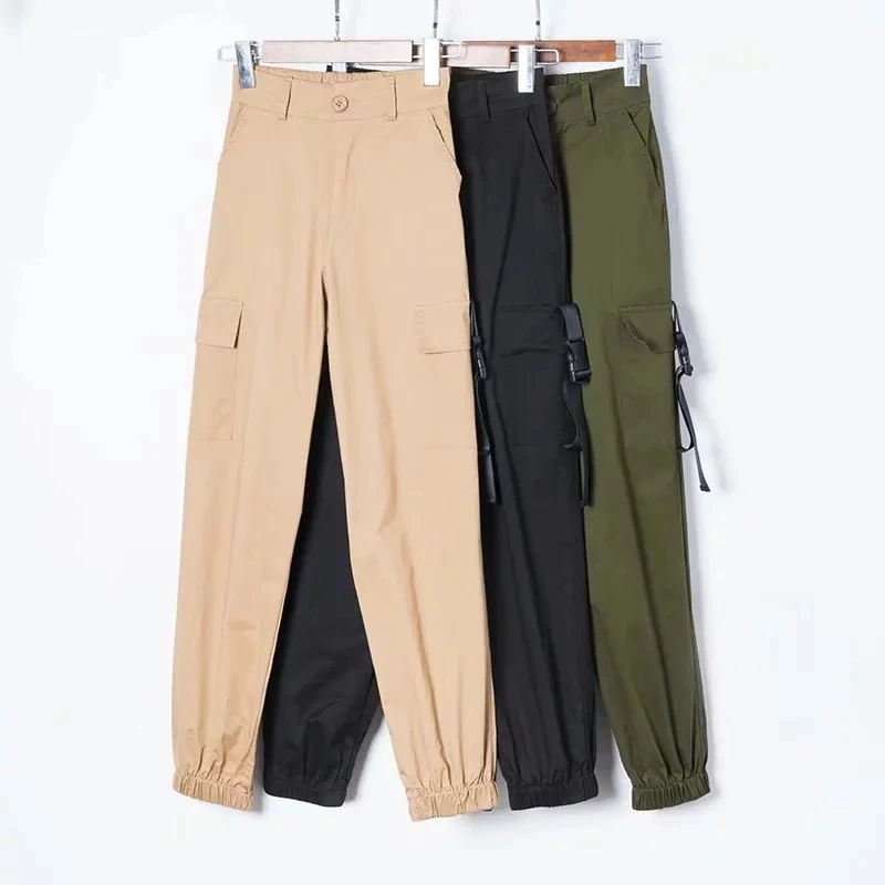 Брюки-карго женские на шнуровке модные повседневные штаны с завышенной талией