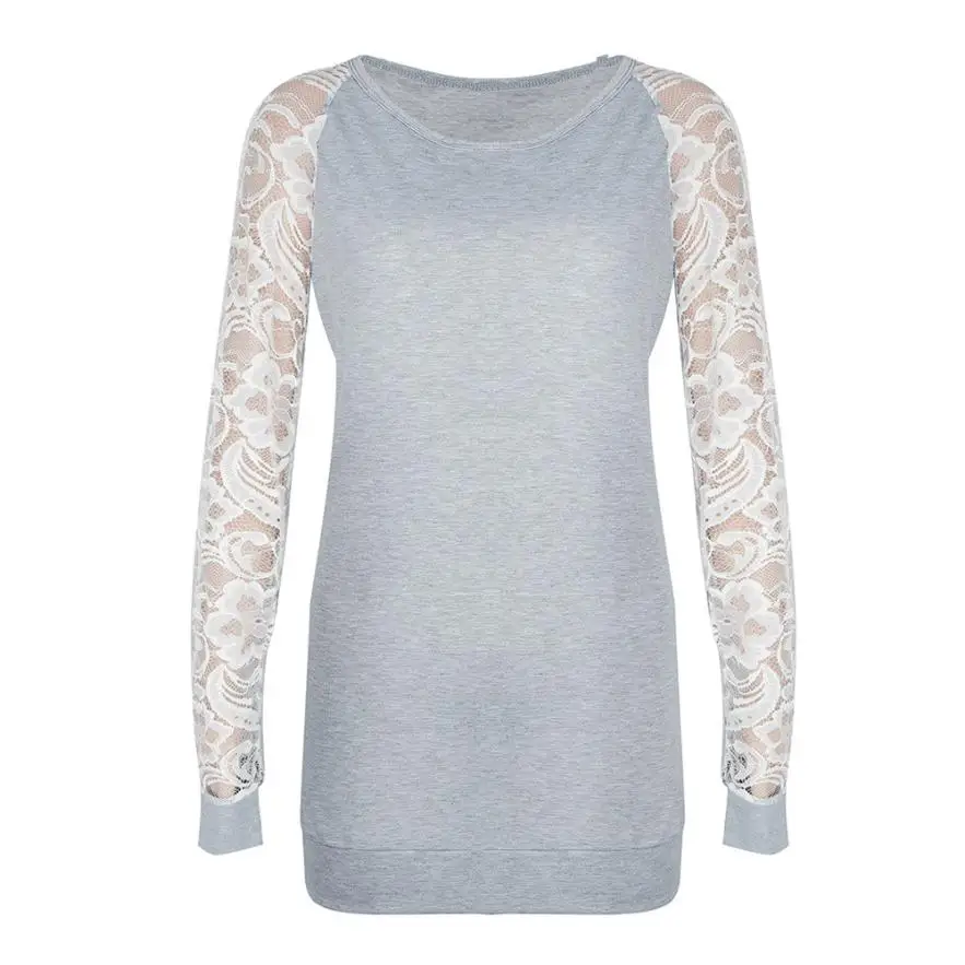 

KLV 2020 Hot Fashion Womens Casual Lace Long Sleeve Crop O-Neck Pullover Blouse Tops Dropshipping 15p