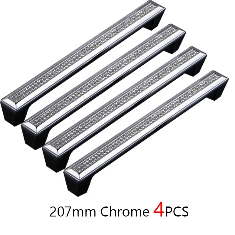 207mm Chrome 4PCS Роскошный ящик для шкафа ручки Шкаф Дверь тянуть Чешский кристалл 24 К золото или хром мебель ручка 22-01 - Цвет: 207mm Chrome 4PCS