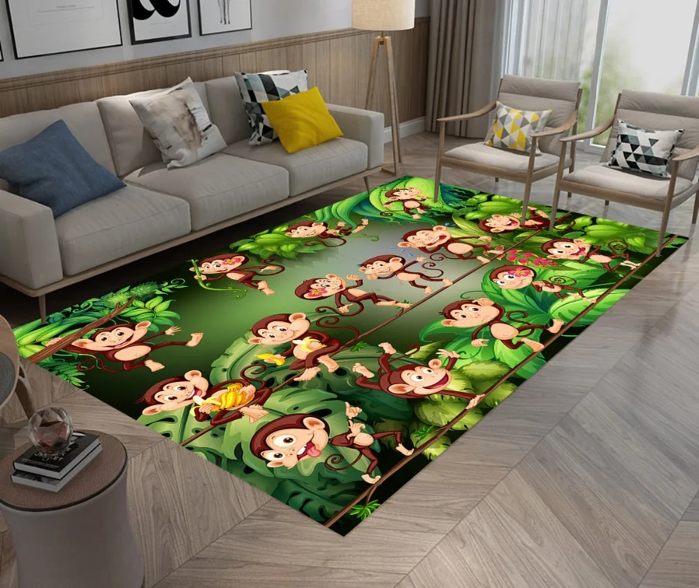 LB дети мультфильм обезьяна коврики и зеленые джунгли ковры для ребенка дома