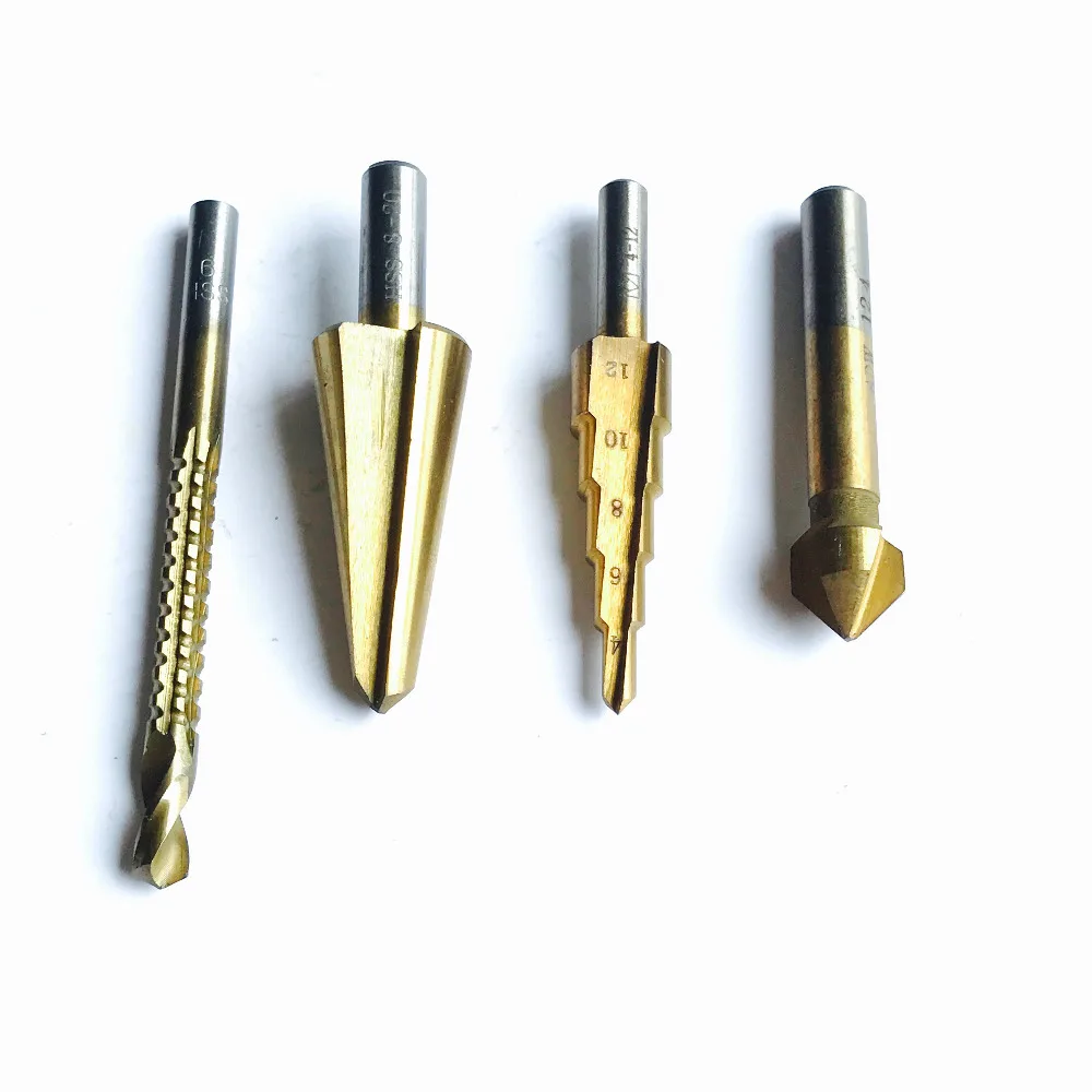 

Free shipping of 4PCS hss4241 made Sawing&drilling/step drill/chamfering/ umbrella drill/bit set/mini drill bits set