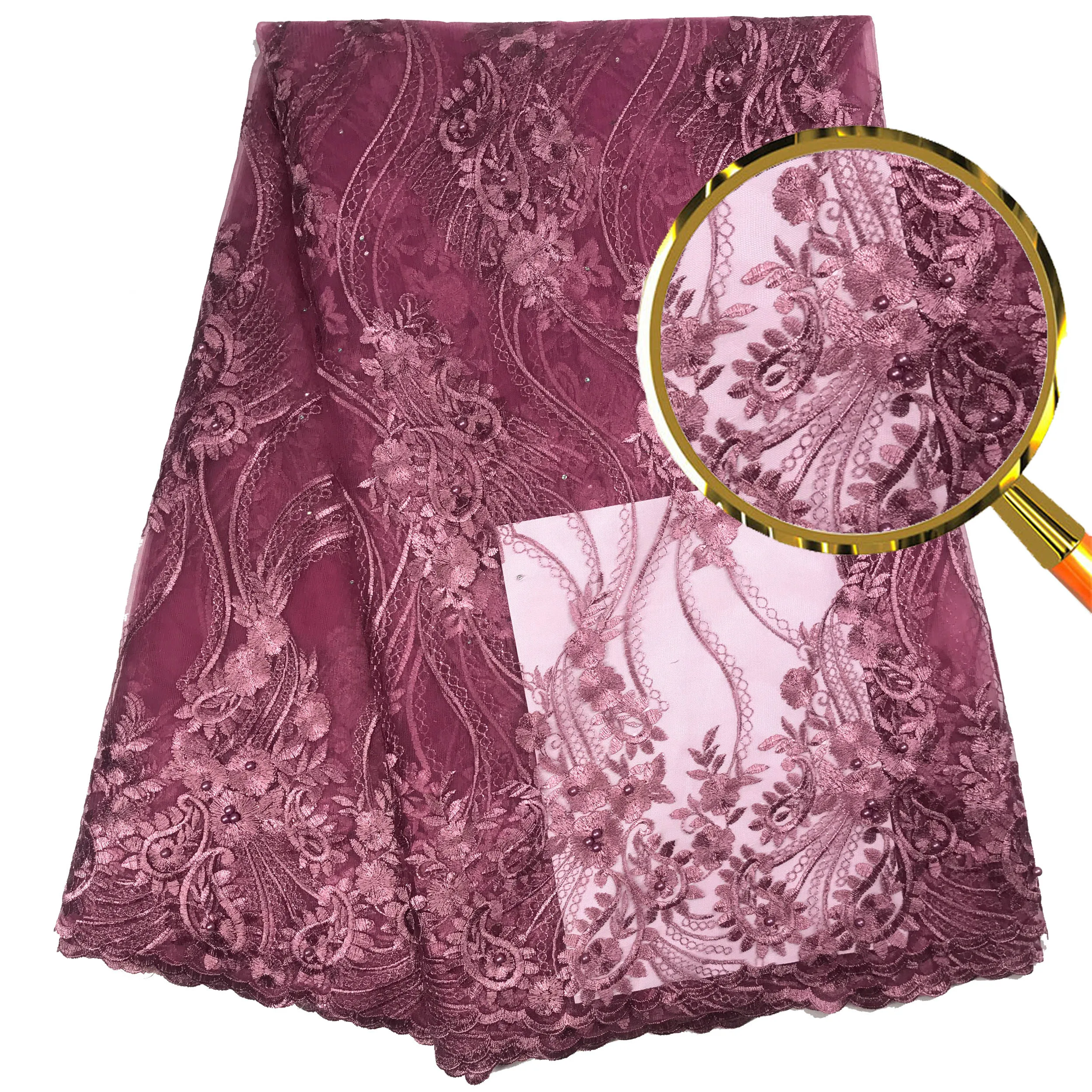 Кружевная кружевная ткань с бисером/камнями в африканском стиле цвет синий тюль