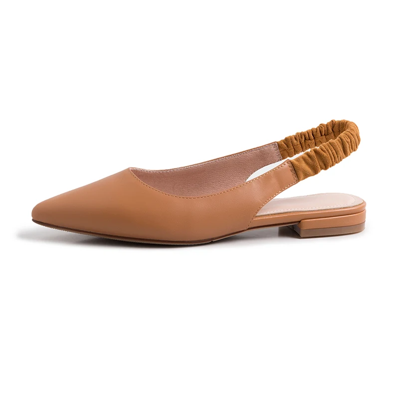 caramel colour MNIXUAN/женские летние сандалии на плоской подошве с закрытым носком в стиле ретро; Новинка года; туфли без застежки из натуральной кожи с острым носком; большие размеры 40 - Цвет: caramel colour