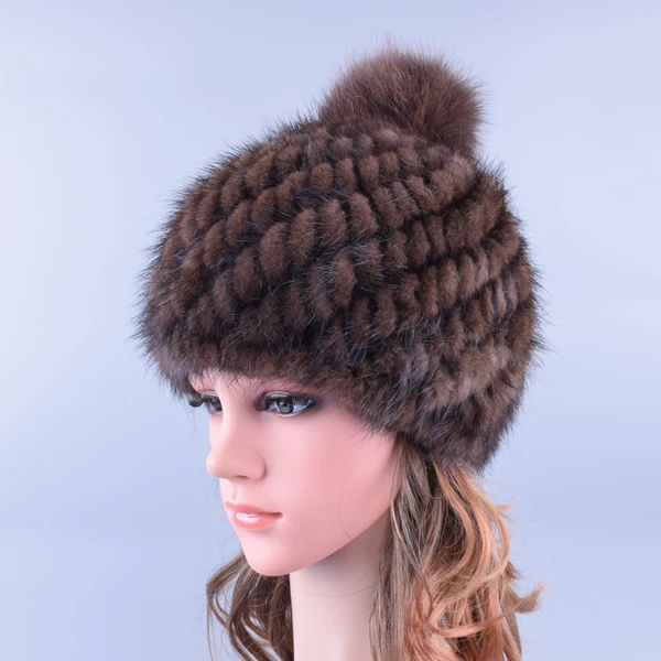 Raglaido шапки для женщин меховые Mink Fur Hat pompom caps Помпон Настоящее Норки Меховые Шапки для Женщин С Лисой Меха Помпонами Вязаная Зимняя Шапочки Cap Сгущает Марка Cap LQ11192 - Цвет: Коричневый