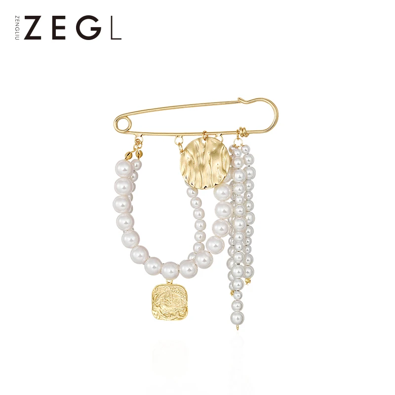 ZEGL брошь с кисточкой искусственным жемчугом ретро пальто булавка металлическая