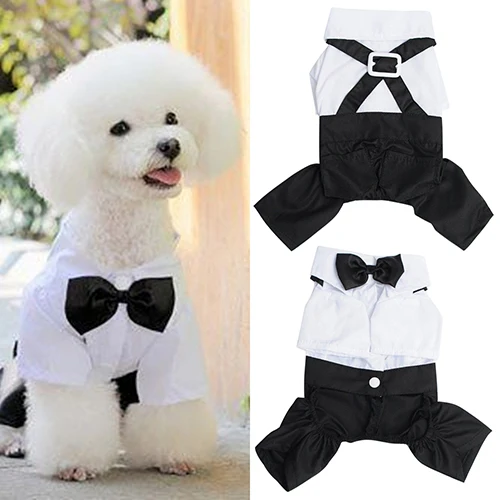 Cute Male Pet Dog Cat Clothes Pet Dog Cat Wedding Dress Prince Tuxedo Bow Tie Shirt Suit Puppy Cat Jumpsuit Suit Pet Products