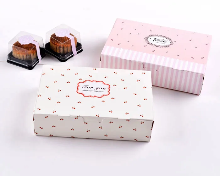 

50 X White&Pink Cherry Design Chocolate Paper Cake Box Party Gift Mooncake Packaging Box Wedding Favors 18.2x12.2x4.8cm