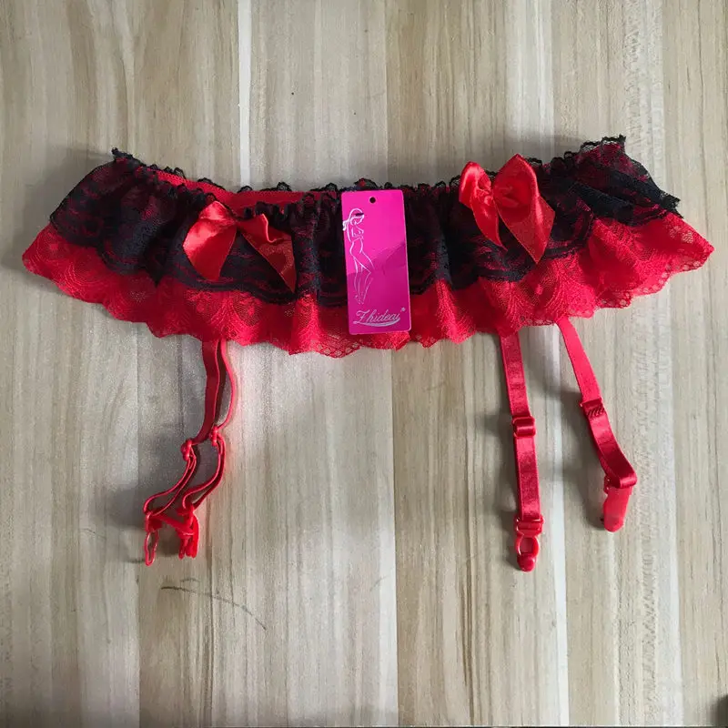 Red Garter Женское сексуальное прозрачное женское белье сексуальный набор чулок женские Чулочные изделия кружевной топ бедра высокие чулки+ подвязка пояс сексуальные нейлоновые колготки - Цвет: Red Garter