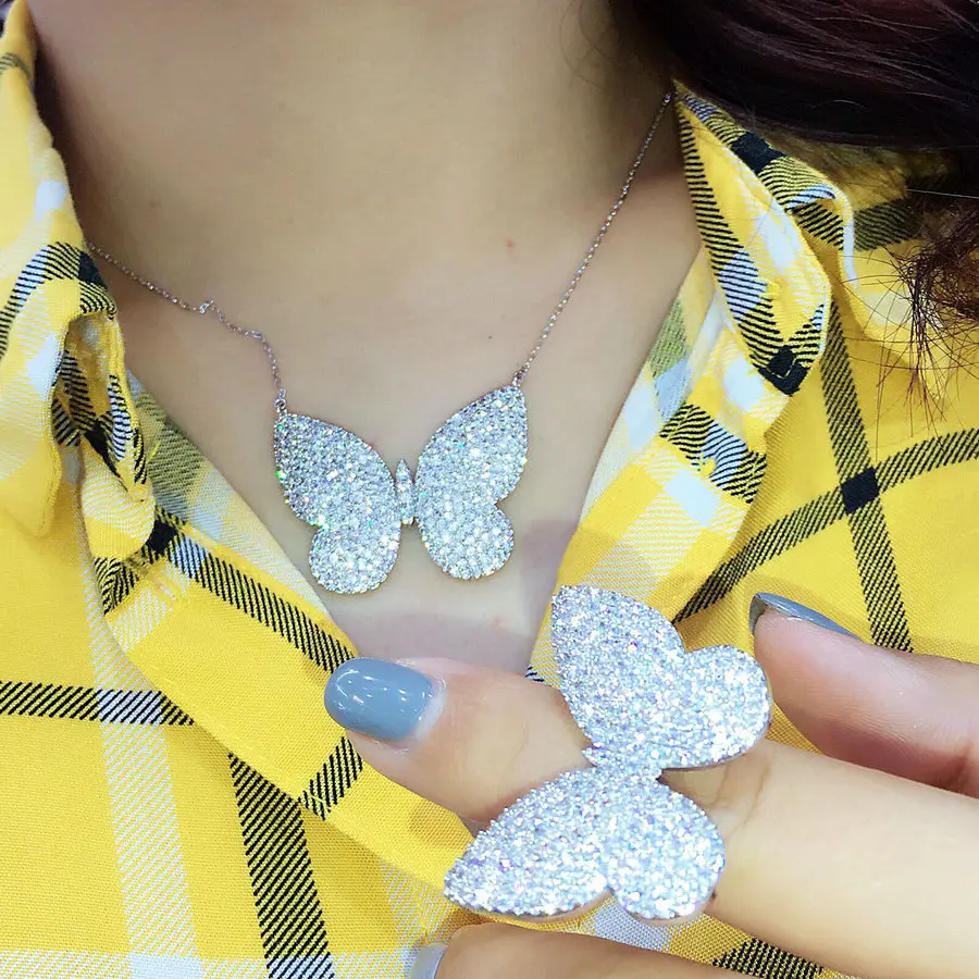 SINZRY бренд классический кубический цирконий твердая бабочка кулон ожерелье