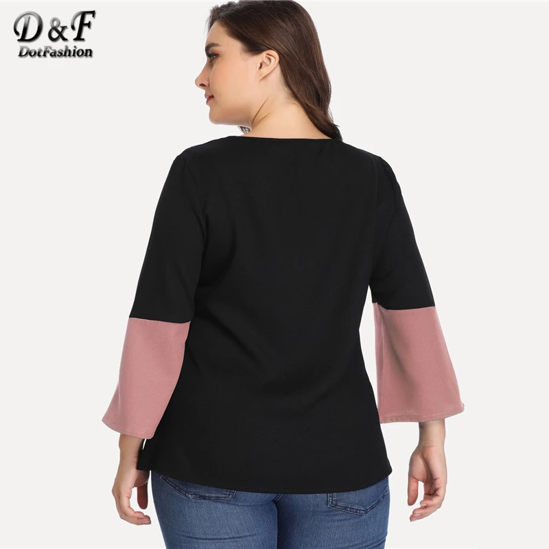 Dotfashion, блузка размера плюс в стиле пэчворк, осень, женские топы, корейская мода, весна, 3/4 рукав, Женская Повседневная рубашка