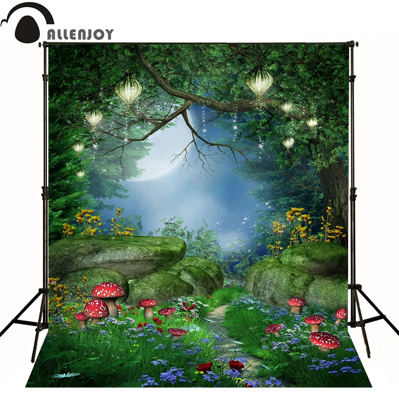 

Allenjoy photographic background fairy tale Forest mushroom mysterious fog kids boy princess fabric lovely photo studio