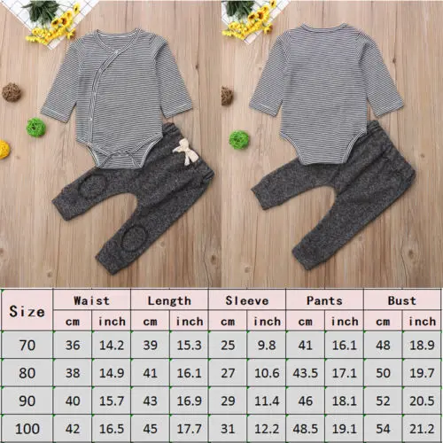 Newborn Kids Baby Clothes Sets Fall Girls Boys Stripe Bodysuits+Pants 2Pcs Outfits Set Cute Toddler Suits 0-24M | Детская одежда и
