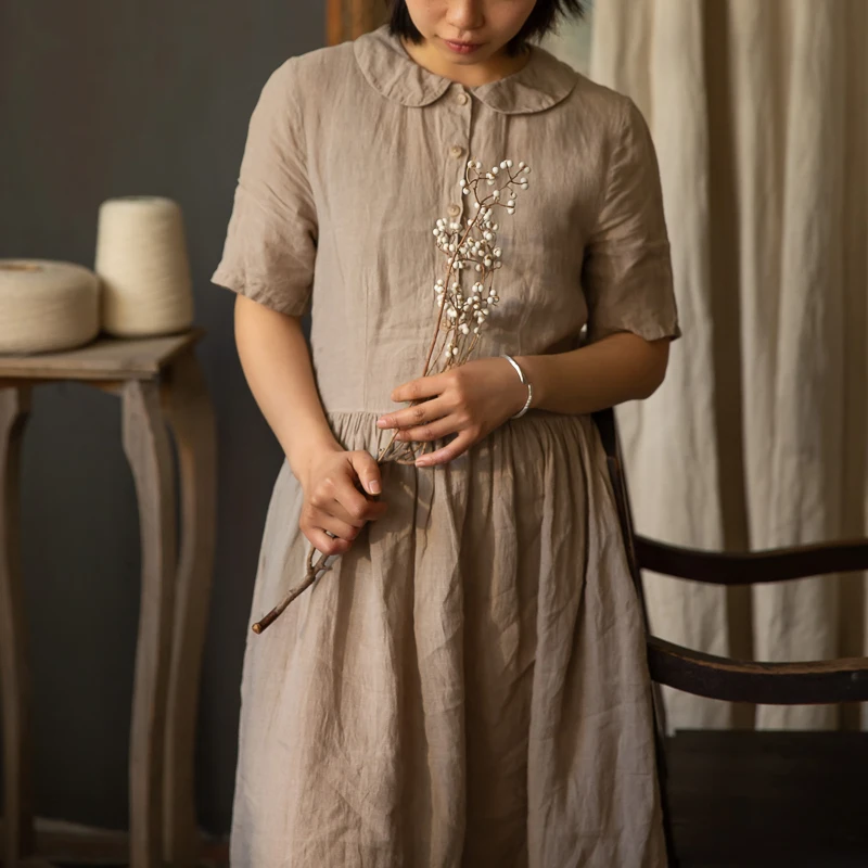 LinenAll женское винтажное платье с воротником Питер Пэн 100% льняное окрашенное
