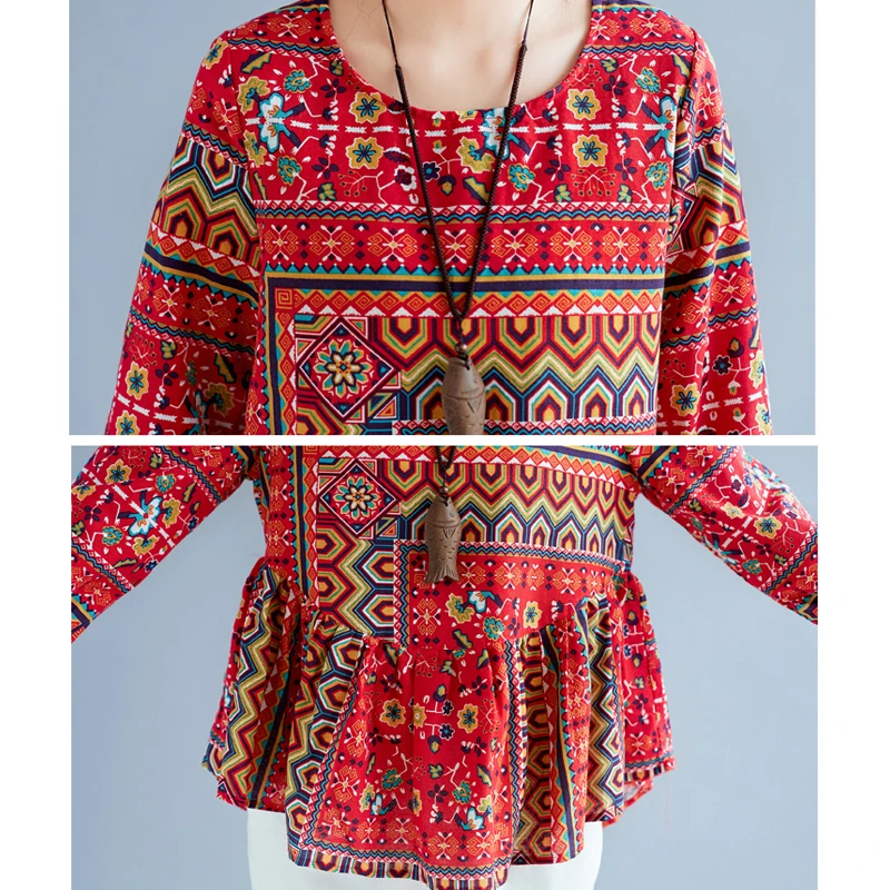 Boho Стиль принт Для женщин топы и блузка 2018 Осенняя мода Фонари с длинными