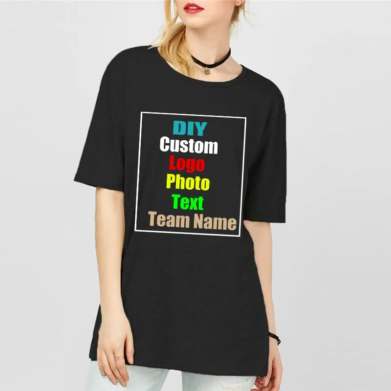 Однотонная женская футболка большого размера в стиле хип хоп с индивидуальным логотипом сделай сам принтом