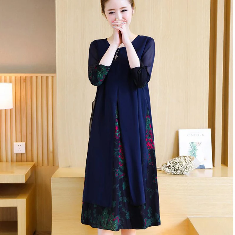 Женское платье с имитацией двух частей весна 2018 новое модное принтом женское