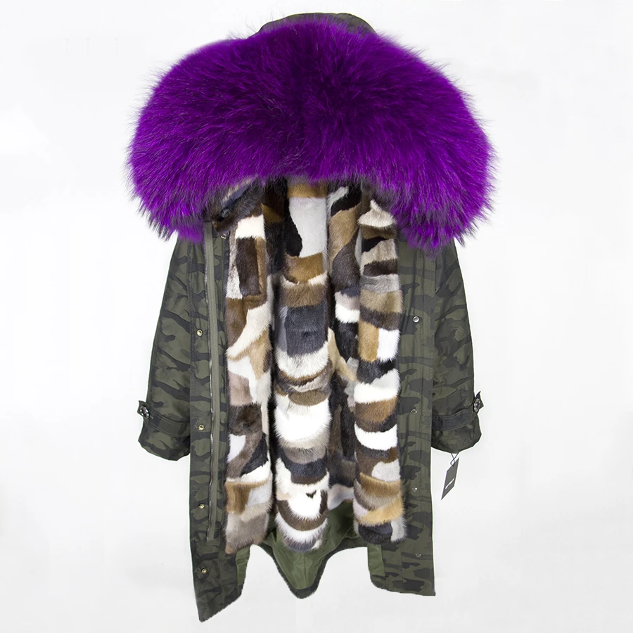 green Camouflage 5 OFTBUY пальто с натуральным мехом, зимняя куртка для женщин, удлиненная Камуфляжная парка, большой воротник из натурального меха енота, капюшон, подкладка из натурального меха норки - Цвет: green Camouflage 5