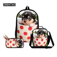 ZRENTAO 3 PCS\set book bags for teenagers puppy print backpack pupils mochilas set boys girls school backpack travel bags