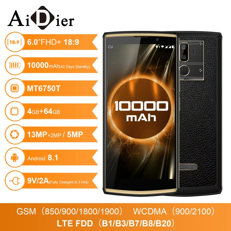 Oukitel K7 Android 8 1 MTK6750T Octa Core 6 0 &quotFHD + 18:9 4G 64G 10000 mAH 9 V/2A 13.0MP 5.0MP смартфон|Смартфоны| |