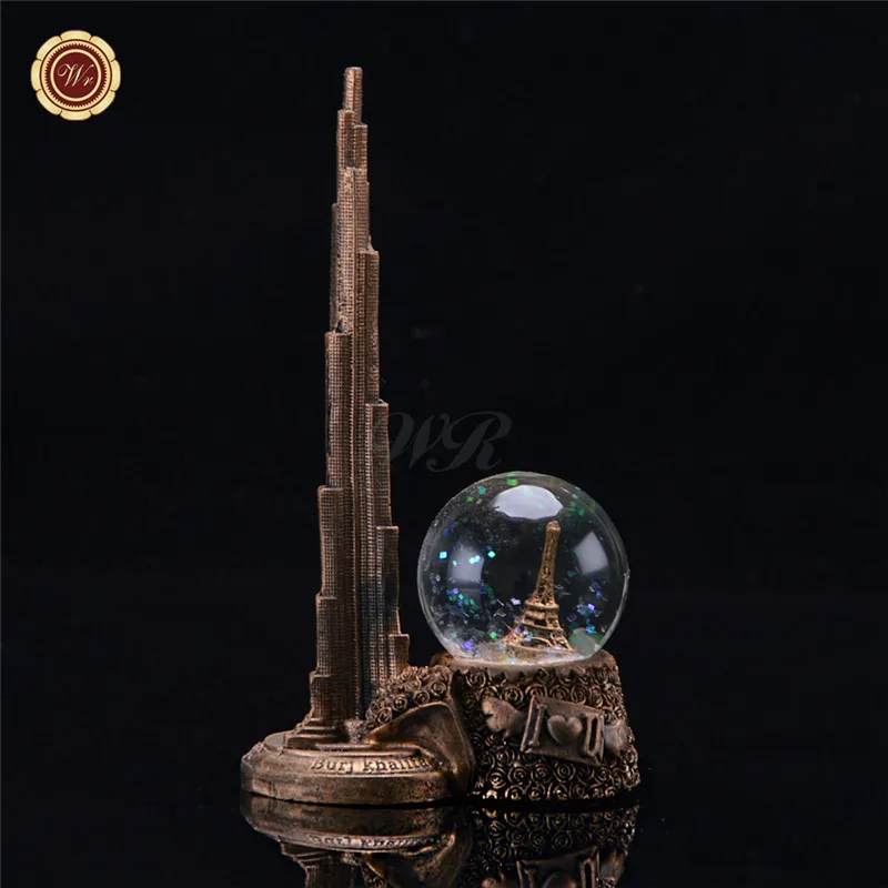 gold Burj Khalifa Горячая Распродажа светодиодный светильник 3D Хрустальный шар мировое строительство стеклянный снежный шар креативный домашний декор модель подарок на день рождения для девочки - Цвет: gold Burj Khalifa