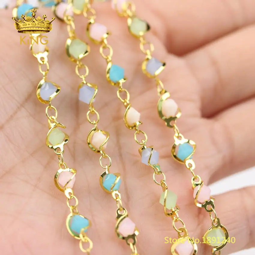 5 метров легкие красочные стеклянные бусины позолоченные медные винтовые звенья