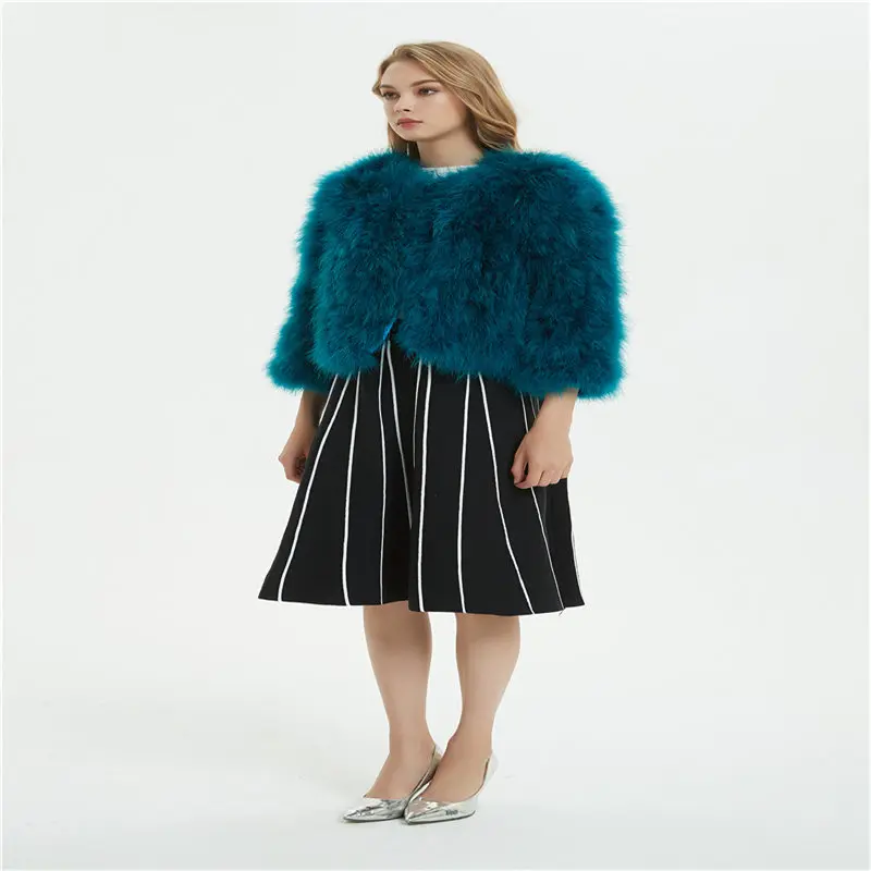 Пальто женское из перьев страуса короткое Осень-зима | Женская одежда