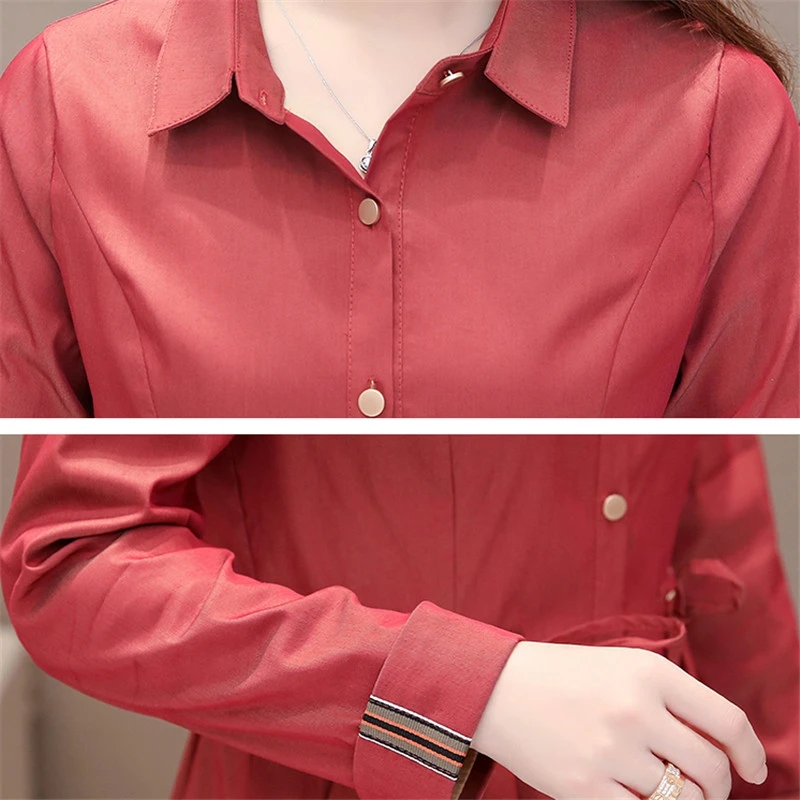 

Dress Female Spring Autumn 2019 New Medium Long Slim Women Dresses Light Thin Large Size Single-Breasted Ladies Dress Qw007